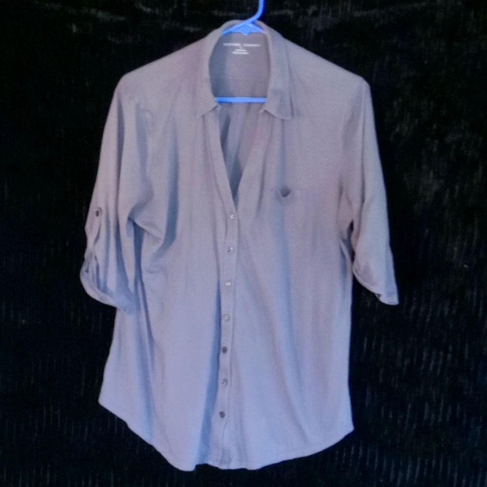 100% Cotton slate-colored button up blouse